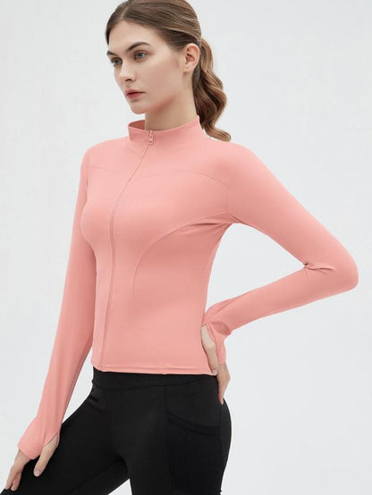 Women'S Thumb Holes Solid Zip up Mock Neck Spring Sports Jacket, Back to School Outfits, Fashion Long Sleeve Sports Outerwear for Tennis Pickleball Gym Yoga Workout Running, Define Jacket, Bbl Jackets, Women'S Sportswear Sports Wear