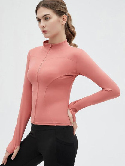 Women'S Thumb Holes Solid Zip up Mock Neck Spring Sports Jacket, Back to School Outfits, Fashion Long Sleeve Sports Outerwear for Tennis Pickleball Gym Yoga Workout Running, Define Jacket, Bbl Jackets, Women'S Sportswear Sports Wear