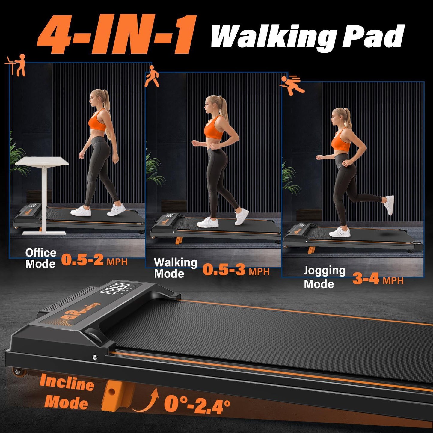 Treadmill With Remote Control, Easy-to-move Wheels, Display Screen, Three-level Incline, Suitable For Indoor Exercise And Aerobic Exercise