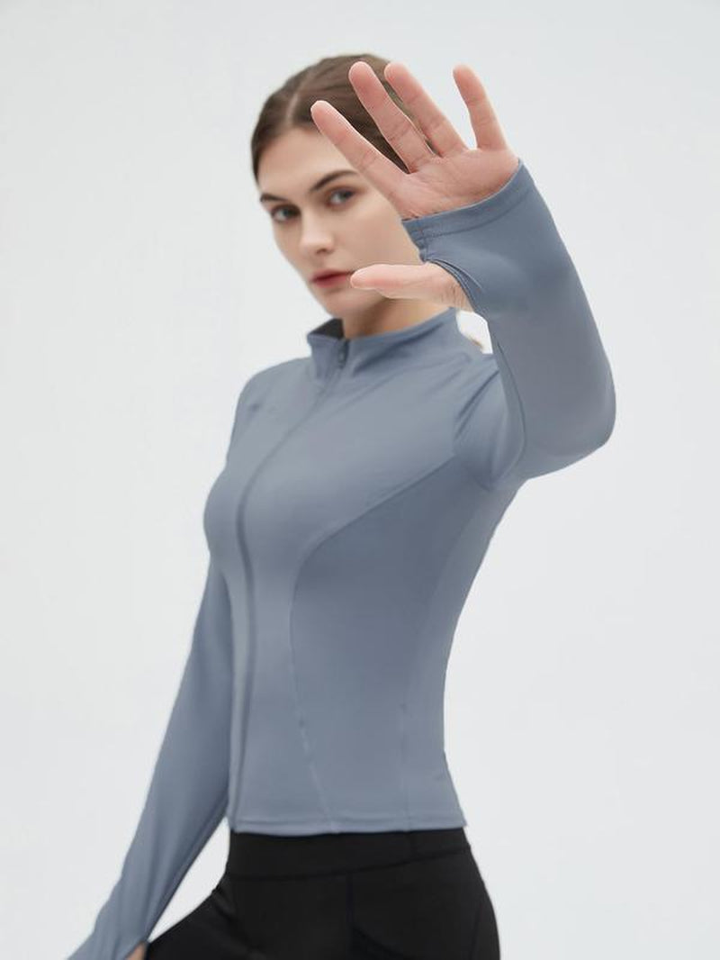 Women'S Thumb Holes Solid Zip up Mock Neck Spring Sports Jacket, Back to School Outfits, Fashion Long Sleeve Sports Outerwear for Tennis Pickleball Gym Yoga Workout Running, Define Jacket, Bbl Jackets, Women'S Sportswear Sports Wear