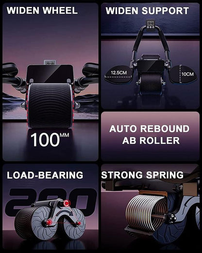 Ab Roller Wheel Workout Abdominal Fitness Wheel for Core Muscles Training Automatic Rebound Ab Roller with Timer